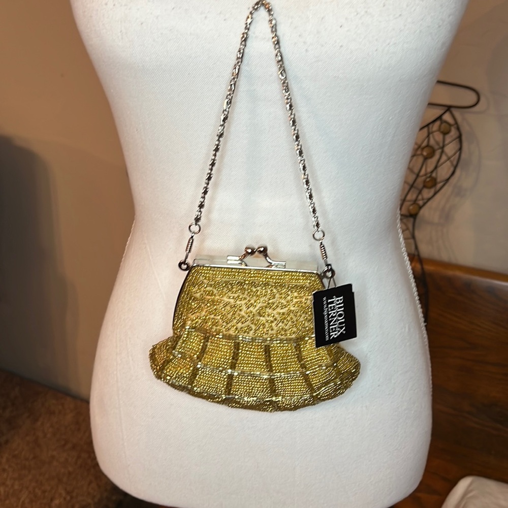 BIJOUX TERNER GOLD BEADED EVENING BAG